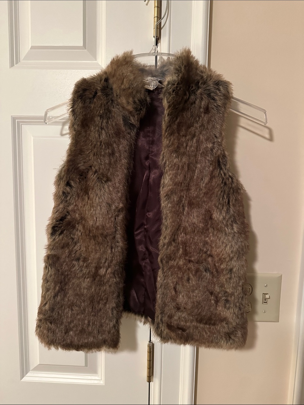 Lands' End Girls Brown Faux Fur Vest